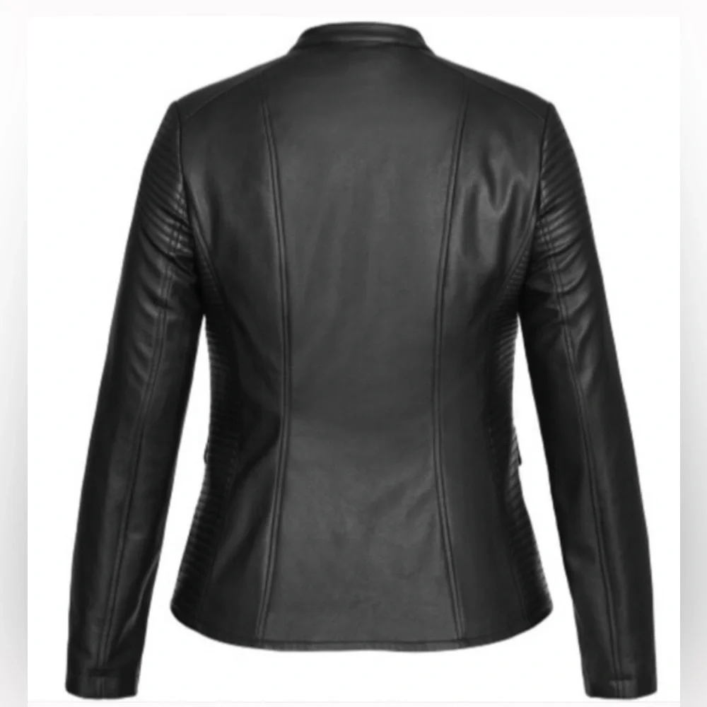 NWT [City Chic] Biker Moto Black w/ Gold Zip-Up Leather Jacket Coat Women’s 12 - Picture 5 of 15